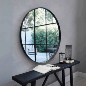Espejo circular con marco de hierro negro, diametro 1000mm