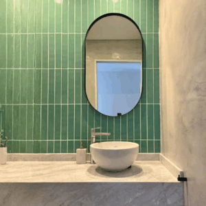 Espejo doble medio punto con marco de hierro, medidas: 1000 x 600mm